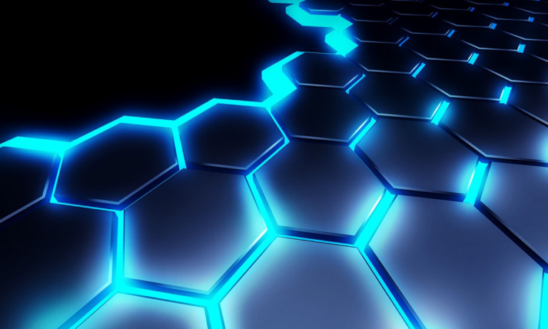 Hexagonal interlock shapes with light blue back lighting