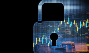 Security Padlock with binary numbers and symbols inside it