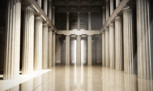 Perspective view of columns inside a government building
