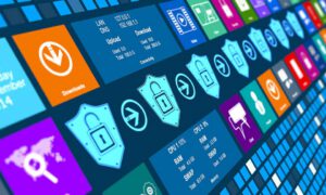 Security shield icons in a row on an infographic that is titled