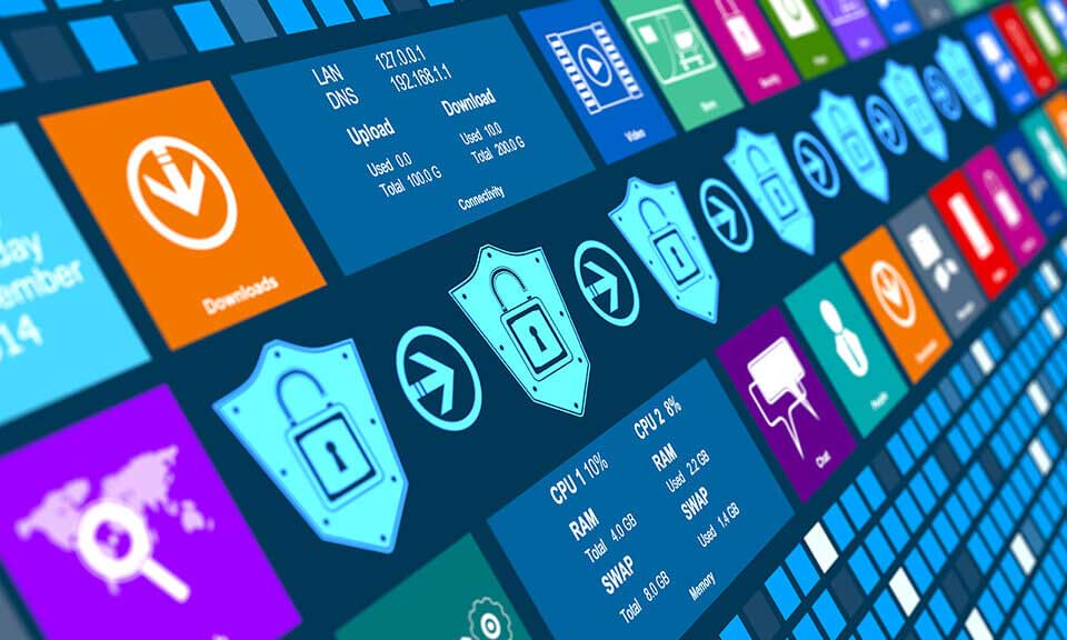 Security shield icons in a row on an infographic that is titled