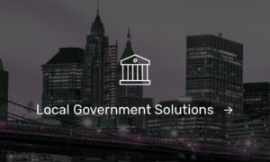 Local Government solutions icon over a city landscape
