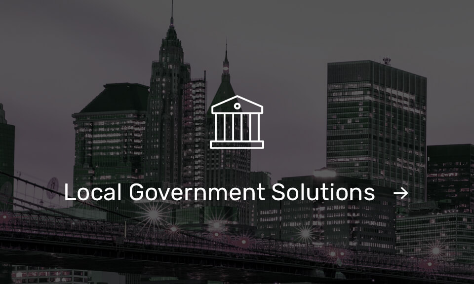 Local Government solutions icon over a city landscape