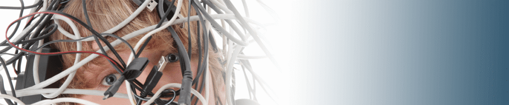 cables tangled around a face