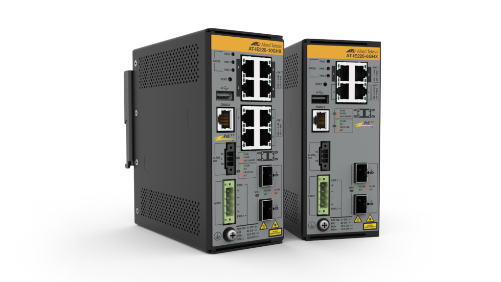 The IE220-10 and the IE220-6 industrial switches beside each other