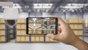 Video surveillance camera and images on a phone in a warehouse