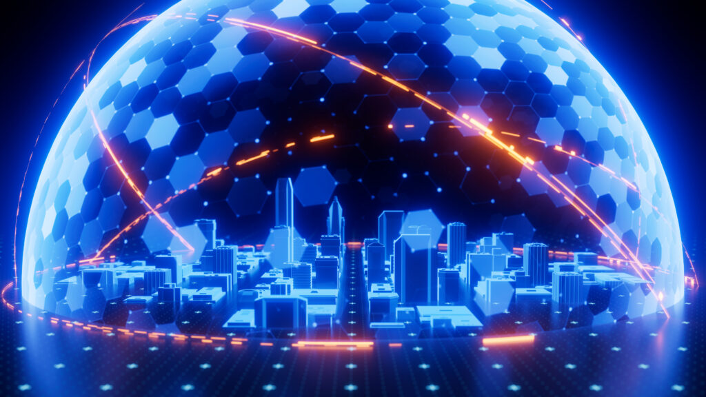 Stylizied city under a transparent dome